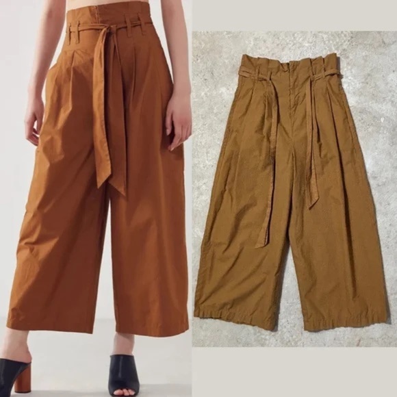 Kimchi Blue Pants - Kimchi Blue Simone Paperbag Pants Women's Size 8 Brown Pockets Wide Leg Cropped